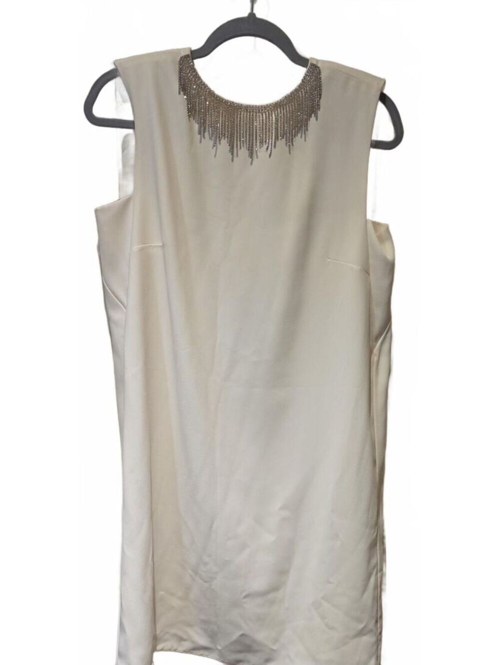 ART 365 Marella sleeveless dress, knee-length, ivory, Rhinestones, shoulder pads